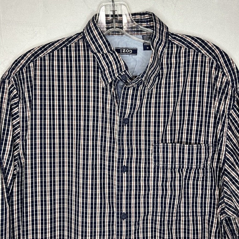 Izod Men's Long-Sleeve Button Down Shirt Blue Plaid Stretch Size M